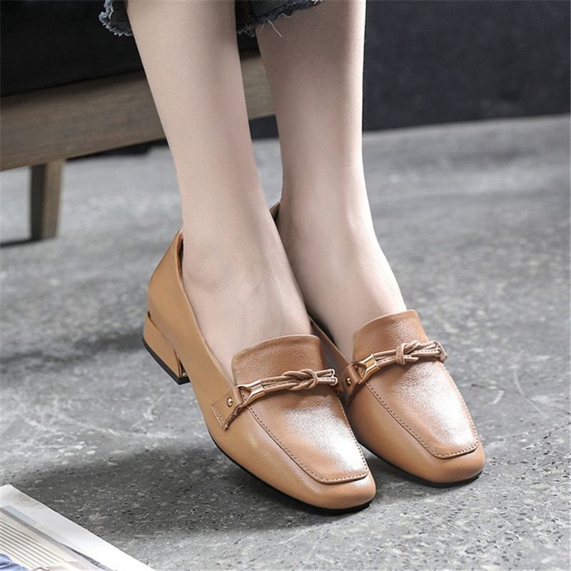 Size:4.5-12 Women Fashion Leather Mid Heel Loafers